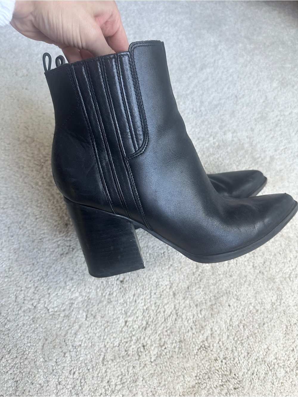 Women's Black Pointed-Toe Block Heel Ankle Boots
